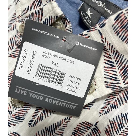 Eddie Bauer Casual Shirt Men 2XL Feather Print Classic Fit Button-Up SS NWT - Picture 4 of 6